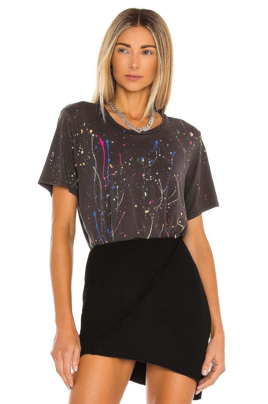 Michael Lauren Roman Boyfriend Tee in Onyx & Neon Splatter